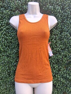 Bunulu Orange Ribbed Tank Top NWT Sz S/M